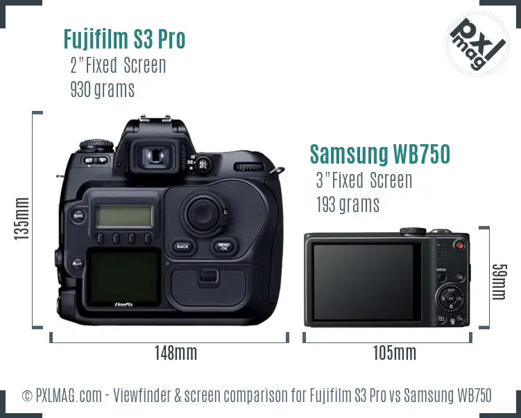 Fujifilm S3 Pro vs Samsung WB750 Screen and Viewfinder comparison Fujifilm S3 Pro vs Samsung WB750 Screen and Viewfinder comparison