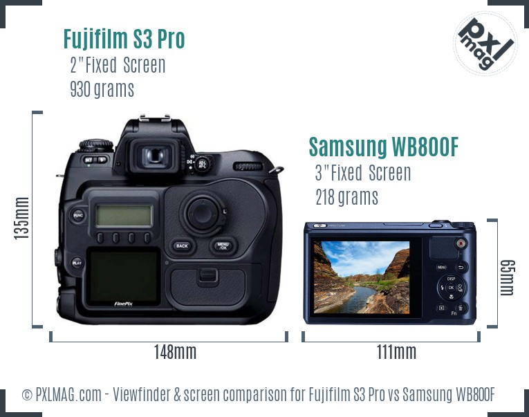 Fujifilm S3 Pro vs Samsung WB800F Screen and Viewfinder comparison