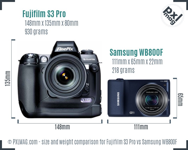 Fujifilm S3 Pro vs Samsung WB800F size comparison