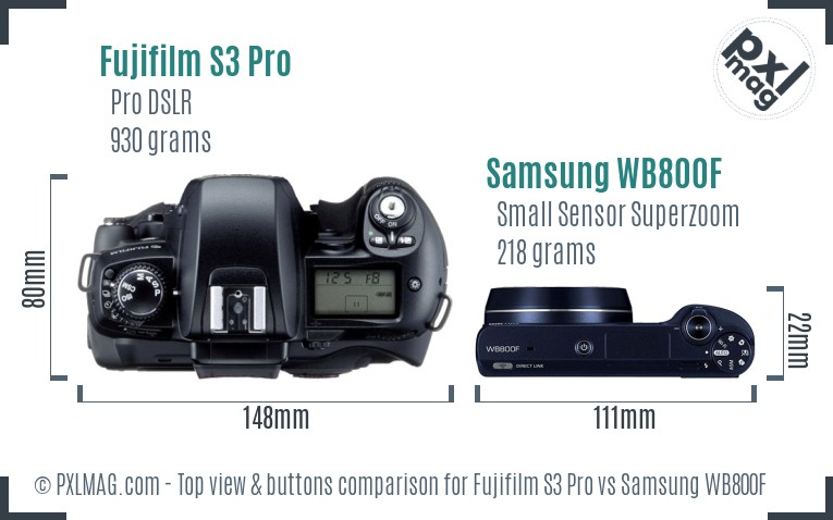 Fujifilm S3 Pro vs Samsung WB800F top view buttons comparison