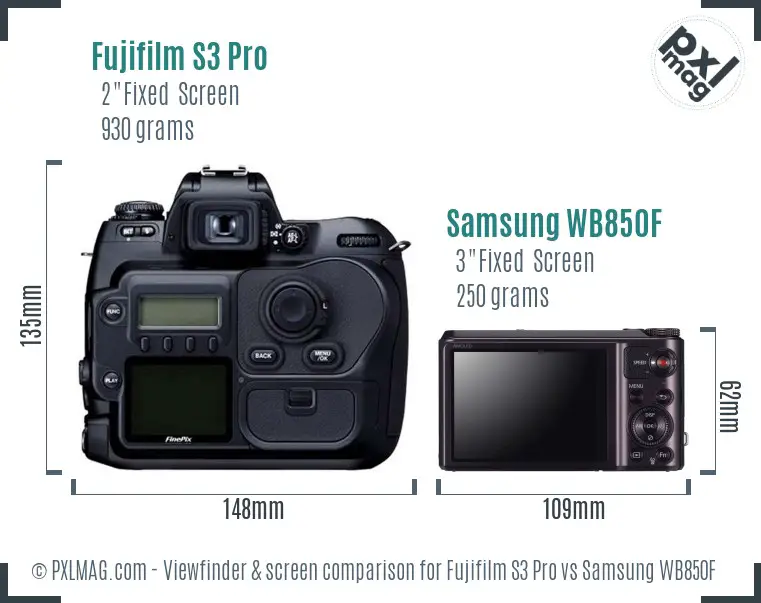 Fujifilm S3 Pro vs Samsung WB850F Screen and Viewfinder comparison Fujifilm S3 Pro vs Samsung WB850F Screen and Viewfinder comparison