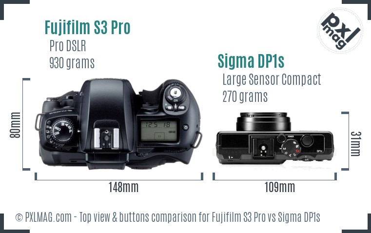 Fujifilm S3 Pro vs Sigma DP1s top view buttons comparison