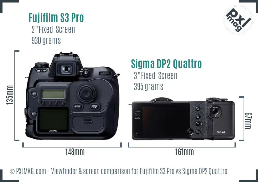 Fujifilm S3 Pro vs Sigma DP2 Quattro Screen and Viewfinder comparison