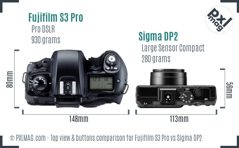 Fujifilm S3 Pro vs Sigma DP2 top view buttons comparison