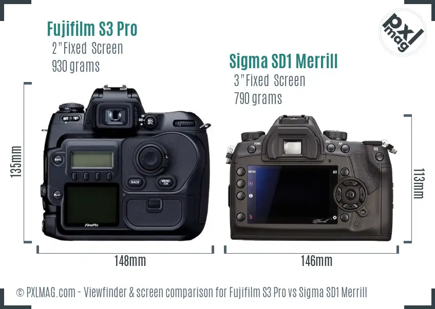 Fujifilm S3 Pro vs Sigma SD1 Merrill Screen and Viewfinder comparison