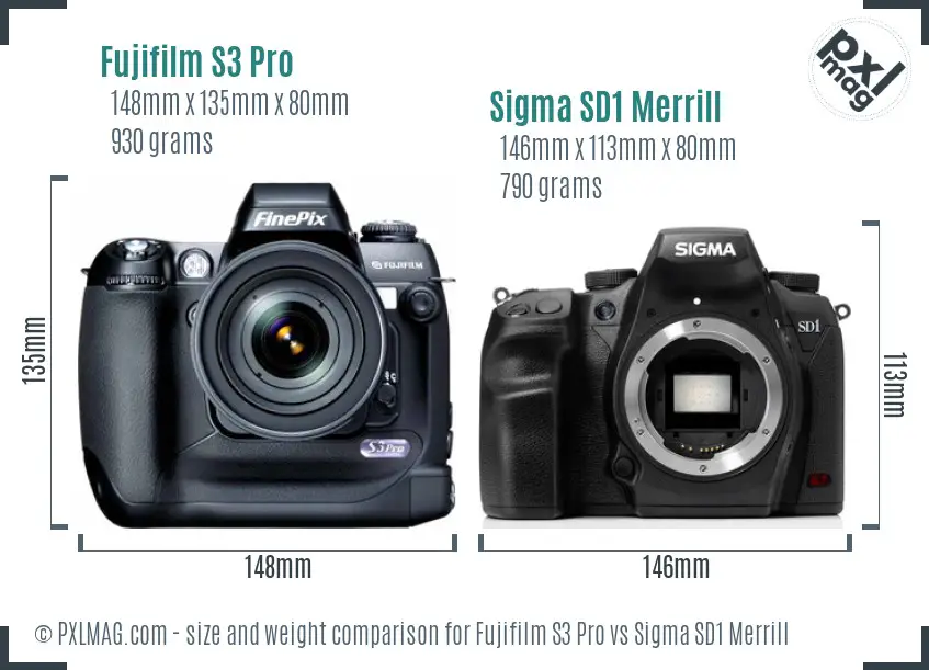 Fujifilm S3 Pro vs Sigma SD1 Merrill size comparison