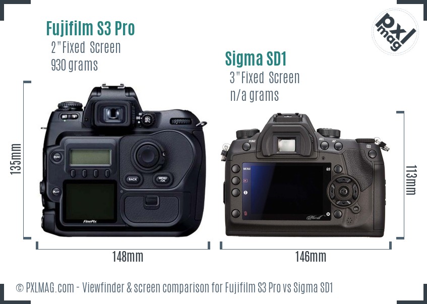 Fujifilm S3 Pro vs Sigma SD1 Screen and Viewfinder comparison