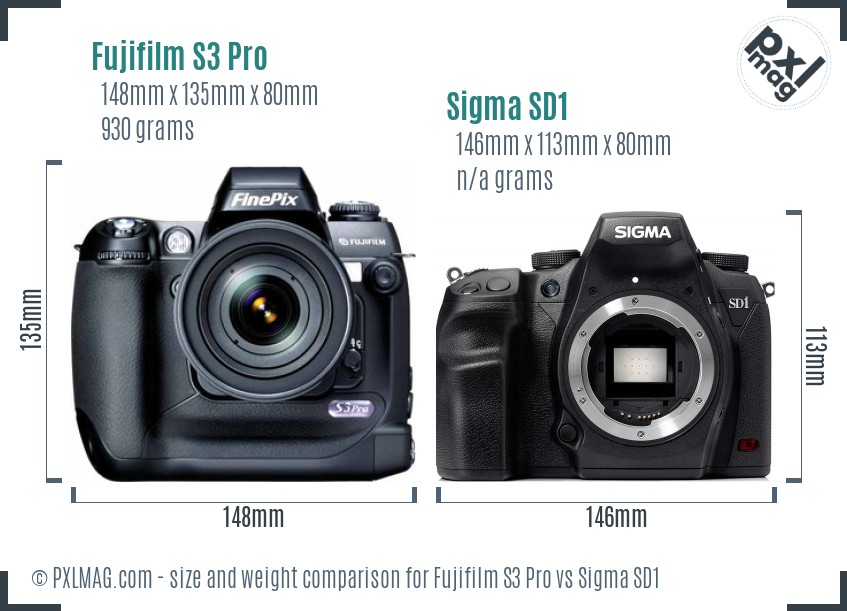 Fujifilm S3 Pro vs Sigma SD1 size comparison Fujifilm S3 Pro vs Sigma SD1 size comparison