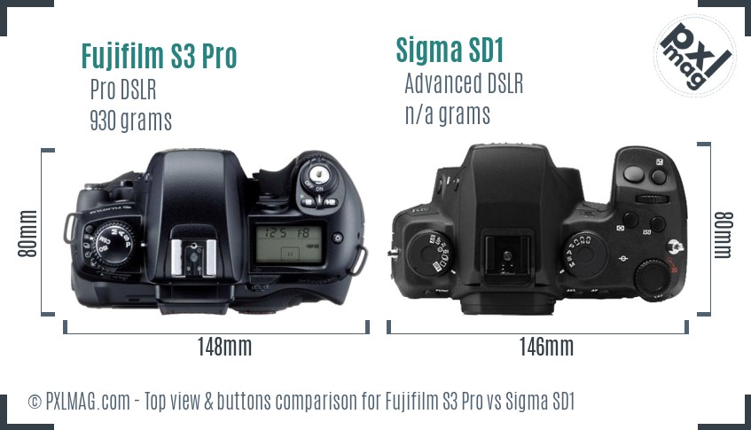 Fujifilm S3 Pro vs Sigma SD1 top view buttons comparison