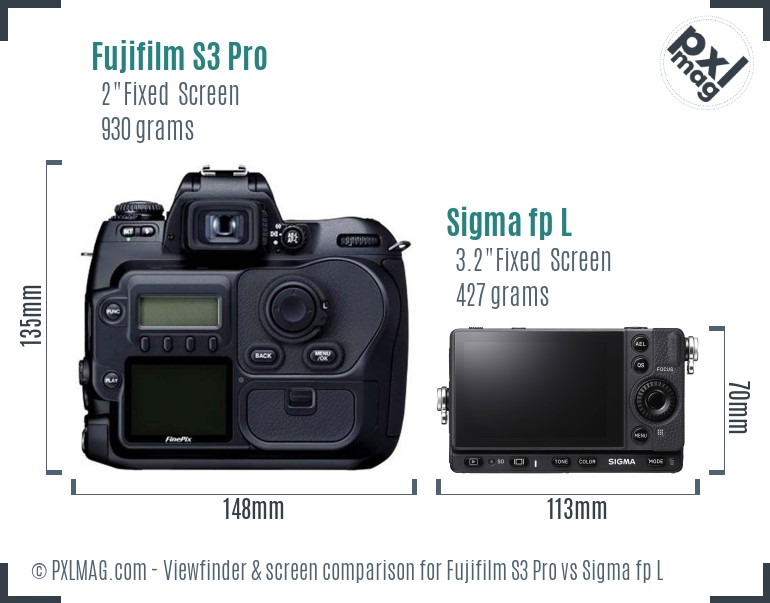 Fujifilm S3 Pro vs Sigma fp L Screen and Viewfinder comparison