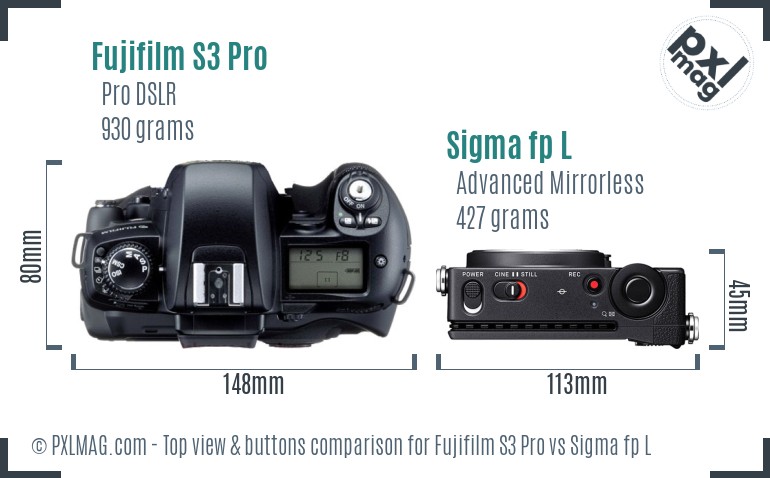 Fujifilm S3 Pro vs Sigma fp L top view buttons comparison