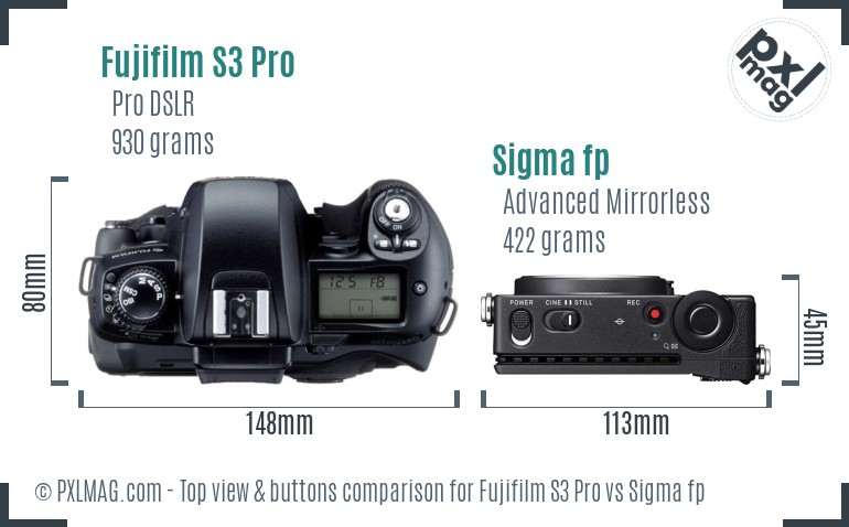 Fujifilm S3 Pro vs Sigma fp top view buttons comparison