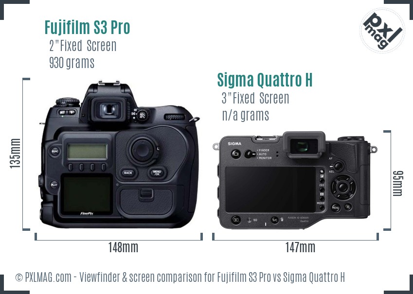 Fujifilm S3 Pro vs Sigma Quattro H Screen and Viewfinder comparison