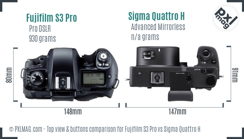 Fujifilm S3 Pro vs Sigma Quattro H top view buttons comparison