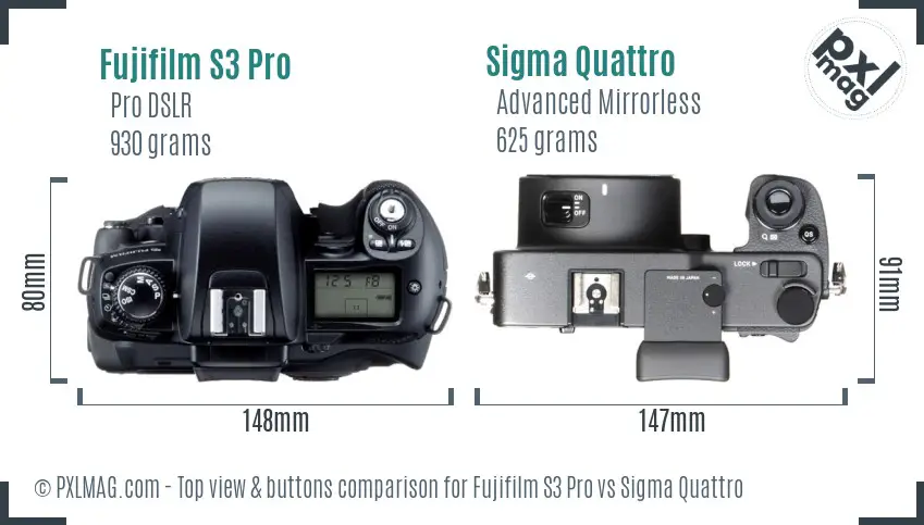 Fujifilm S3 Pro vs Sigma Quattro top view buttons comparison Fujifilm S3 Pro vs Sigma Quattro top view buttons comparison