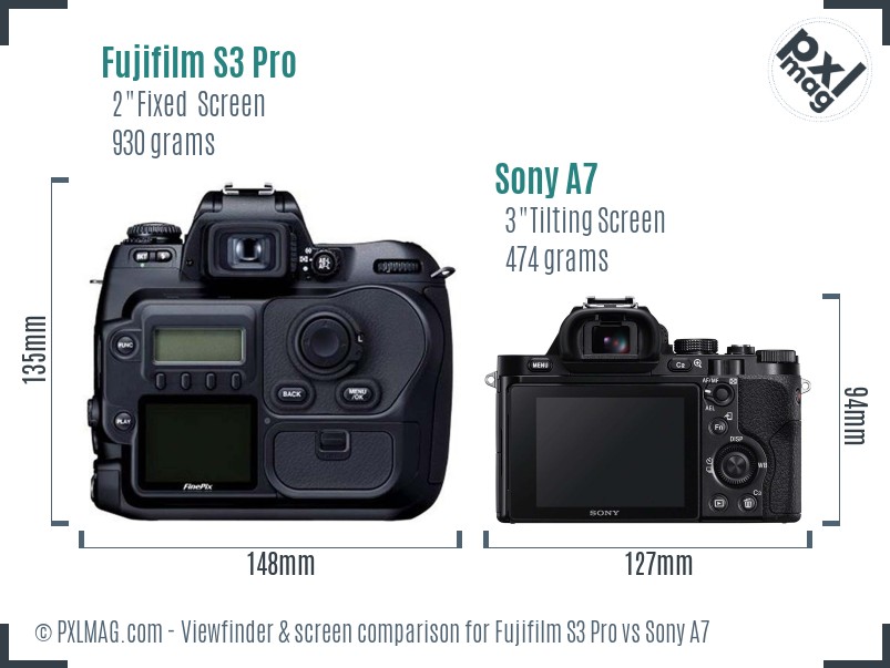 Fujifilm S3 Pro vs Sony A7 Screen and Viewfinder comparison