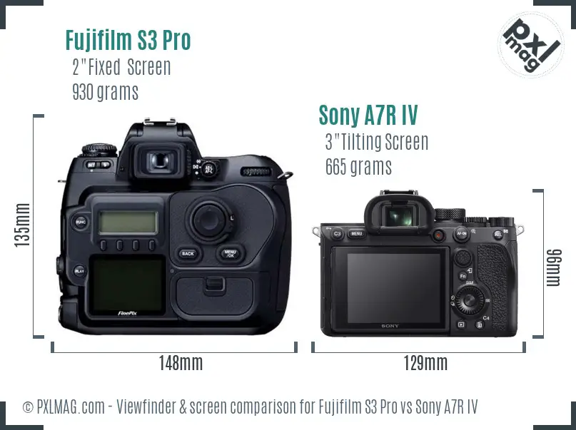 Fujifilm S3 Pro vs Sony A7R IV Screen and Viewfinder comparison