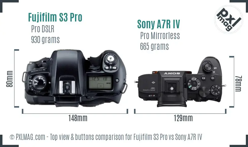 Fujifilm S3 Pro vs Sony A7R IV top view buttons comparison