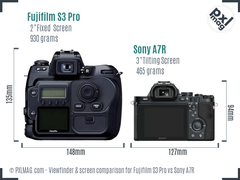 Fujifilm S3 Pro vs Sony A7R Screen and Viewfinder comparison