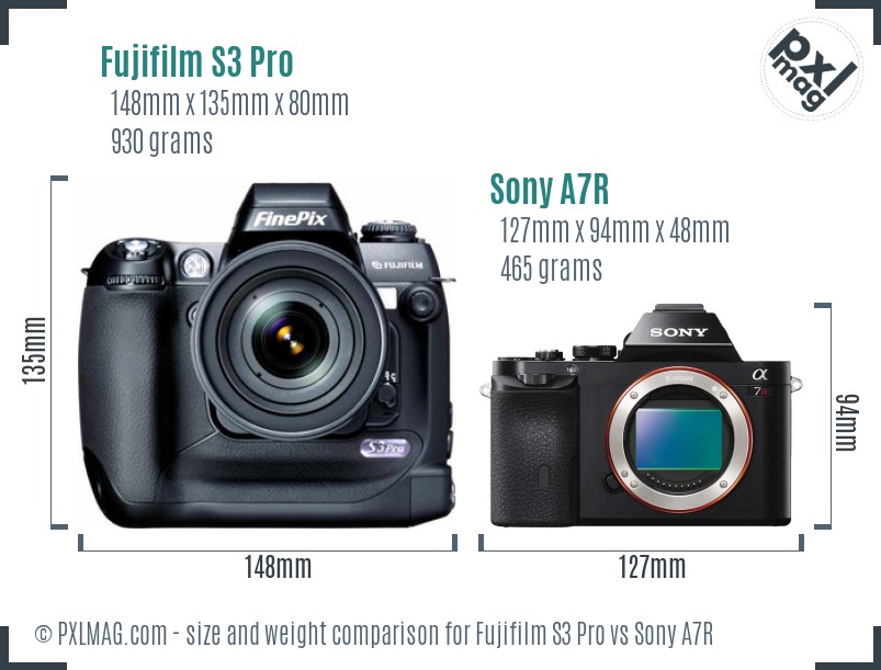 Fujifilm S3 Pro vs Sony A7R size comparison