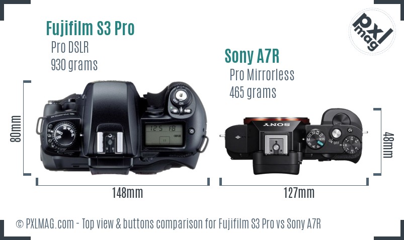 Fujifilm S3 Pro vs Sony A7R top view buttons comparison