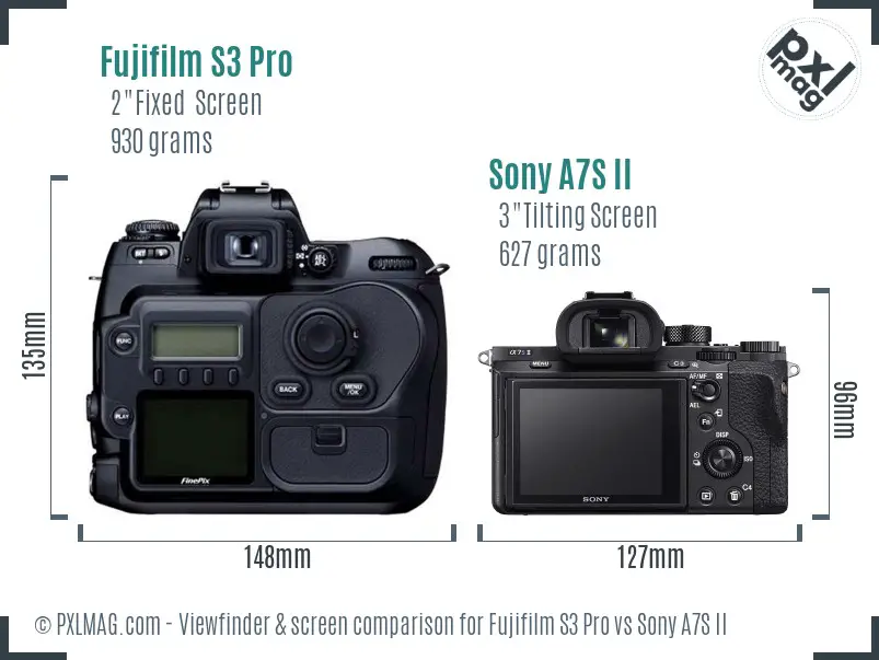 Fujifilm S3 Pro vs Sony A7S II Screen and Viewfinder comparison