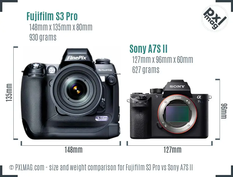 Fujifilm S3 Pro vs Sony A7S II size comparison