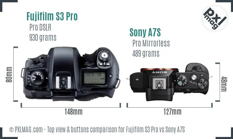 Fujifilm S3 Pro vs Sony A7S top view buttons comparison Fujifilm S3 Pro vs Sony A7S top view buttons comparison