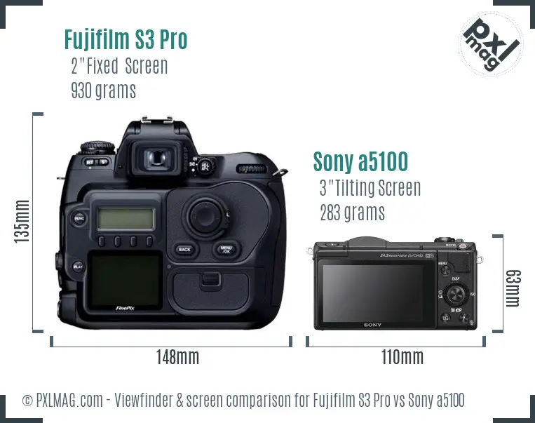 Fujifilm S3 Pro vs Sony a5100 Screen and Viewfinder comparison
