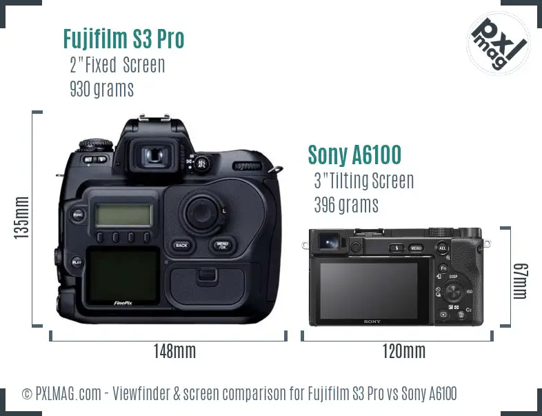 Fujifilm S3 Pro vs Sony A6100 Screen and Viewfinder comparison