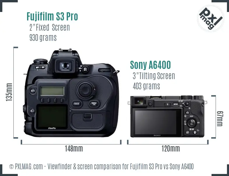 Fujifilm S3 Pro vs Sony A6400 Screen and Viewfinder comparison Fujifilm S3 Pro vs Sony A6400 Screen and Viewfinder comparison