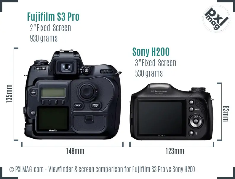 Fujifilm S3 Pro vs Sony H200 Screen and Viewfinder comparison