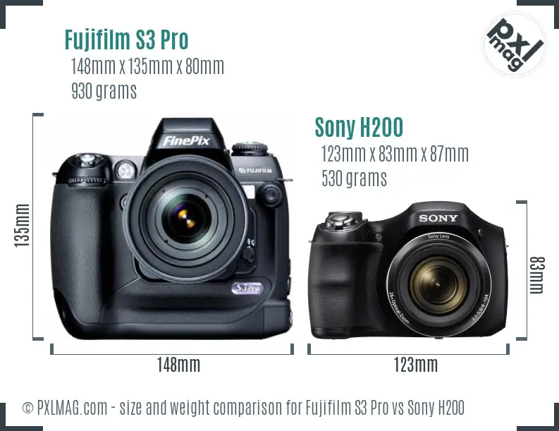 Fujifilm S3 Pro vs Sony H200 size comparison