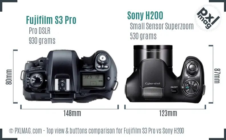 Fujifilm S3 Pro vs Sony H200 top view buttons comparison