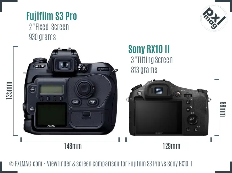 Fujifilm S3 Pro vs Sony RX10 II Screen and Viewfinder comparison