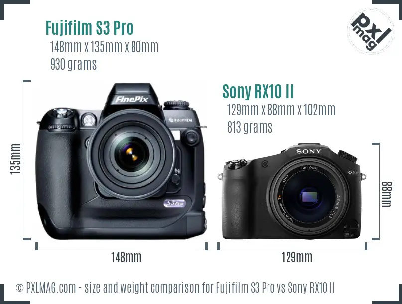 Fujifilm S3 Pro vs Sony RX10 II size comparison
