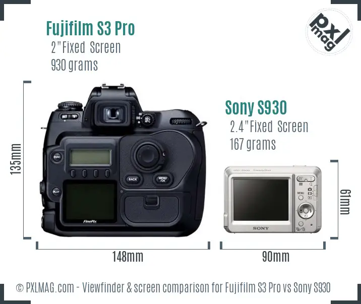 Fujifilm S3 Pro vs Sony S930 Screen and Viewfinder comparison