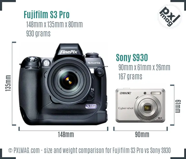 Fujifilm S3 Pro vs Sony S930 size comparison