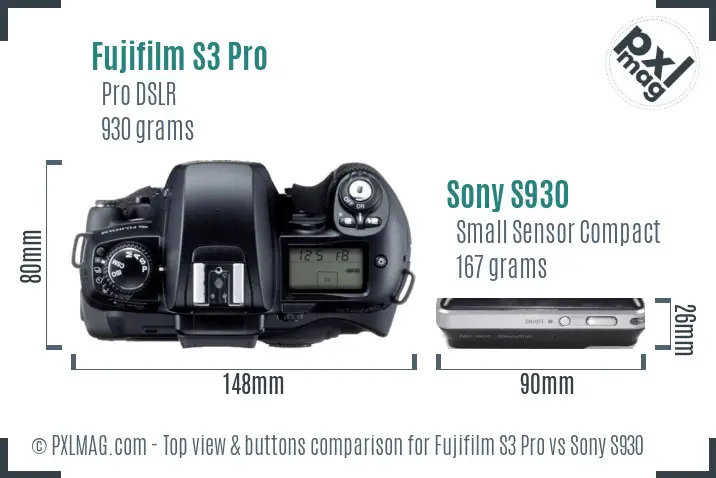 Fujifilm S3 Pro vs Sony S930 top view buttons comparison