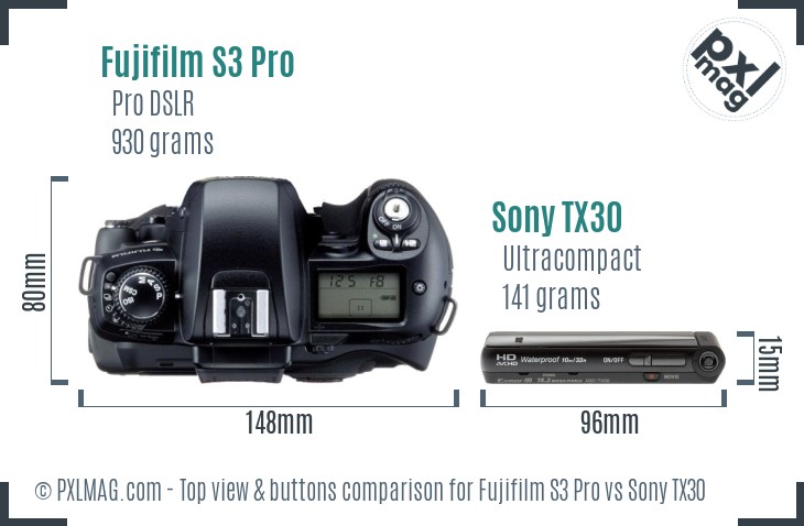 Fujifilm S3 Pro vs Sony TX30 top view buttons comparison