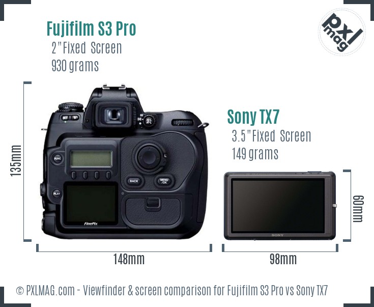 Fujifilm S3 Pro vs Sony TX7 Screen and Viewfinder comparison