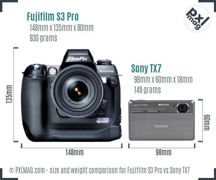 Fujifilm S3 Pro vs Sony TX7 size comparison