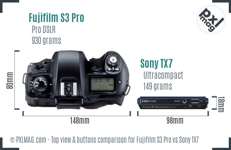Fujifilm S3 Pro vs Sony TX7 top view buttons comparison