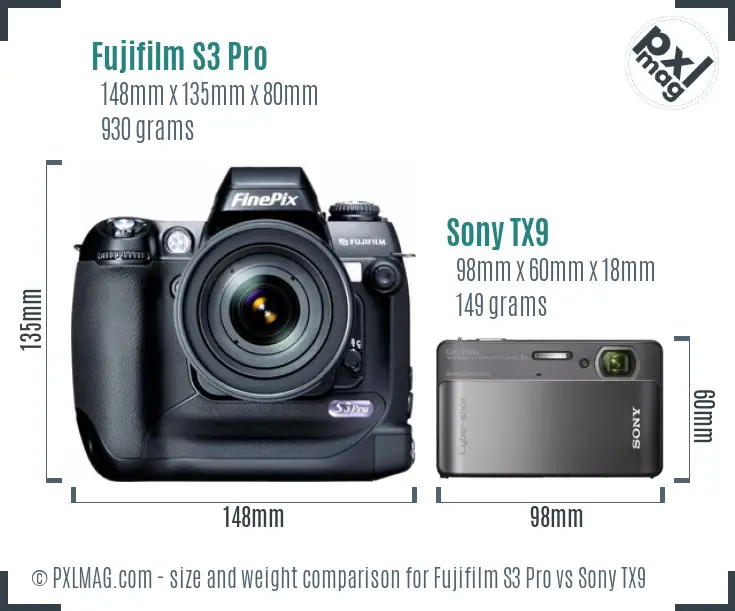 Fujifilm S3 Pro vs Sony TX9 size comparison