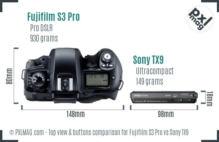 Fujifilm S3 Pro vs Sony TX9 top view buttons comparison