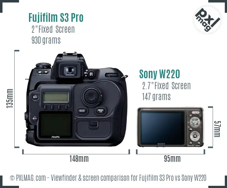 Fujifilm S3 Pro vs Sony W220 Screen and Viewfinder comparison