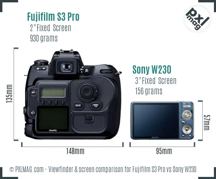 Fujifilm S3 Pro vs Sony W230 Screen and Viewfinder comparison