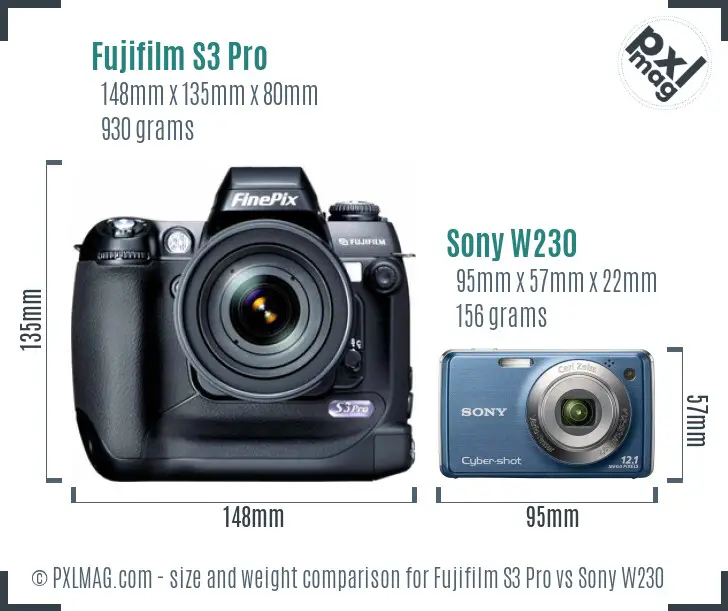 Fujifilm S3 Pro vs Sony W230 size comparison