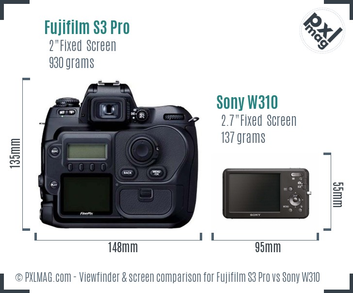 Fujifilm S3 Pro vs Sony W310 Screen and Viewfinder comparison