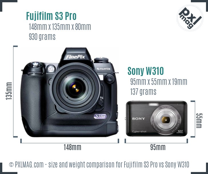 Fujifilm S3 Pro vs Sony W310 size comparison Fujifilm S3 Pro vs Sony W310 size comparison